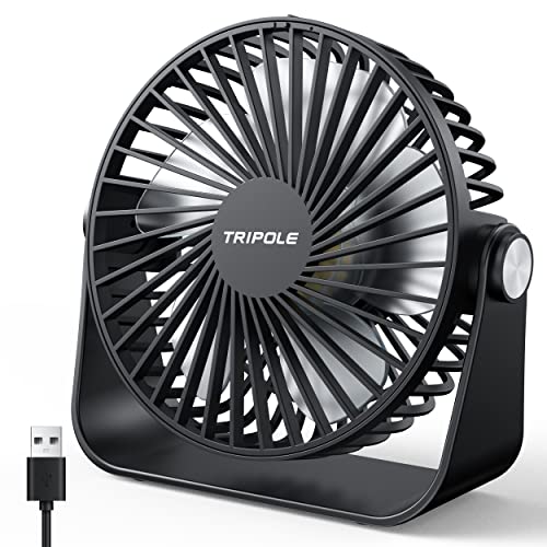 TriPole USB Desk Fan Mini Portable Fan with Strong Airflow Small Table Fan 3 speeds 360°Rotatable Personal Fan for Desktop Home Office Bedroom Camping Outdoor,5.1Inch,4.9ft cable