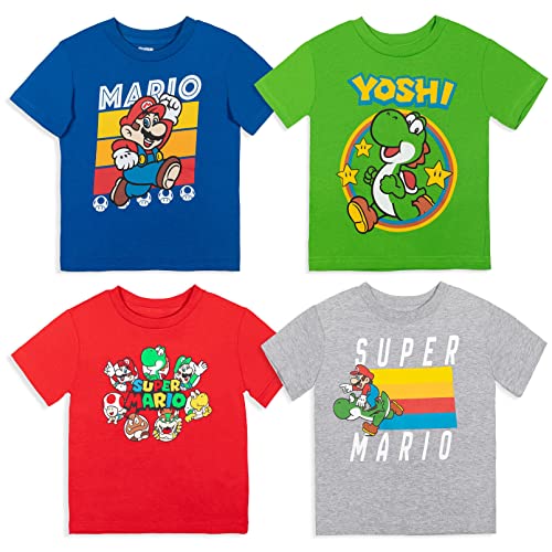 Super Mario Nintendo Toddler Boys 4 Pack Graphic T-Shirt Gray/Blue/Red/Green 4T