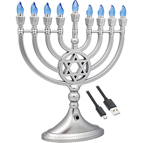 The Dreidel Company Traditional LED Electric Silver Hanukkah Menorah with Crystals (Silver Hanukkah Menorah with Crystals)