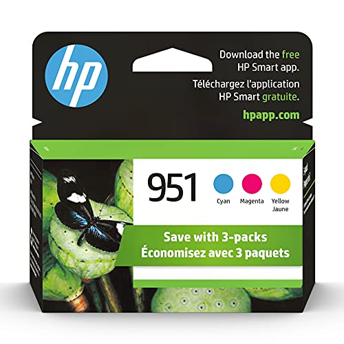 HP 951 Cyan, Magenta, Yellow Ink Cartridges (3 pack)| Works with HP OfficeJet 8600, HP OfficeJet Pro 251dw, 276dw, 8100, 8610, 8620, 8630 Series | Eligible for Instant Ink | CR314FN, Combo 3-Pack