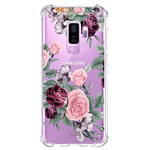 Galaxy S9 Plus Case for Girls Floral Shockproof Protective Back Cover Clear with Cute Purple Flowers Design for Samsung Galaxy S9 Plus 6.2Inch Women Flexible Slim Fit Soft TPU Rubber Cell Phone Cases