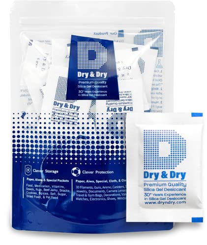 Dry & Dry 5 Gram [50 Packets] Premium Silica Gel Silica Gel Packets Desiccants Silica Gel Packs - Rechargeable Moisture Absorbers, Desiccant Packets