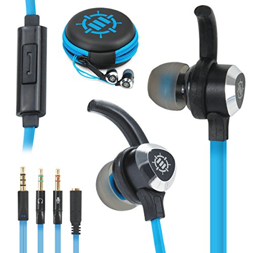 ENHANCE Mobile Gaming Earbuds for PS4, PC, Xbox One & Nintendo Switch with Bass Vibration Feedback & Microphone - Full Metal Housings, Noise Isolating, in Ear Hooks & Tangle Free Cable