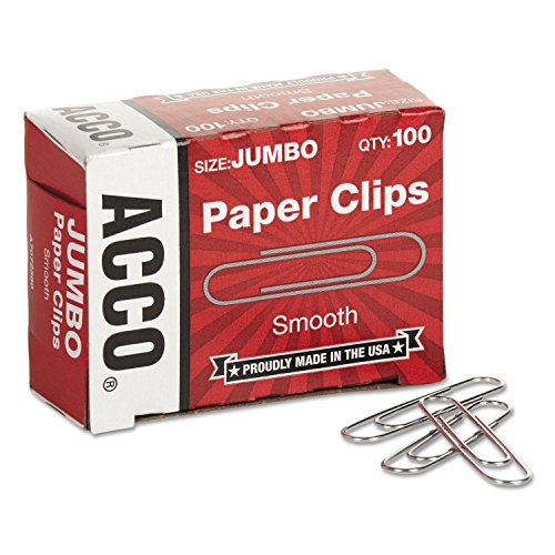 ACCO Paper Clips, Jumbo, Smooth, Economy, 10 Boxes, 100/Box (72580),Silver