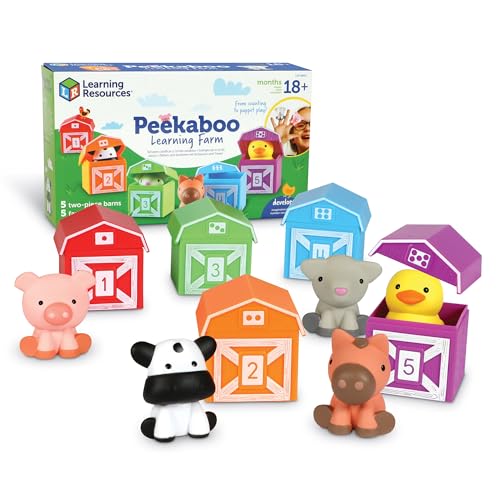 Learning Resources Peekaboo Learning Farm - 10 Pieces, Ages 18+ Months Toddler Learning Toys, Counting and Sorting Toys, Farm Animals Toys