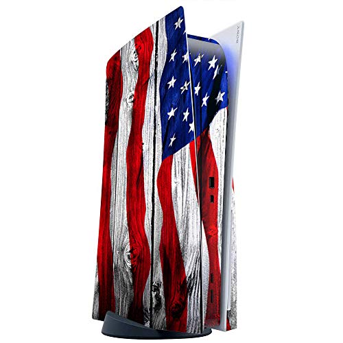 ITS A Skin Skins Compatible with Sony Playstation 5 Console Disc Edition - Protective Decal Overlay Stickers wrap Cover - American Flag on Wood