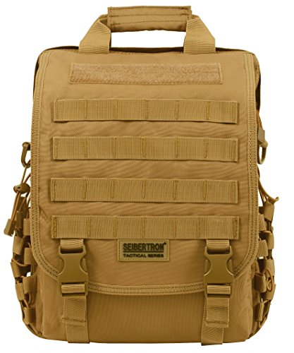 Seibertron Waterproof Molle Tactical 15.6'(inch) Laptop Sling Bag Backpack Khaki