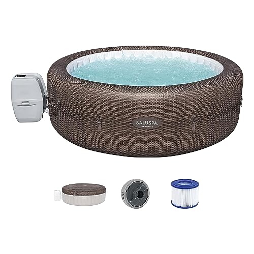 Bestway SaluSpa St Moritz Large Round AirJet 7 Person Inflatable Hot Tub Portable Outdoor Spa with 180 Soothing AirJets and Cover, Brown