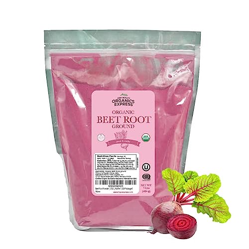 HqO Express Organic Beet Root Powder, USDA Certified, Non-GMO, Gluten-Free, Kosher | Raw Super Food, Rich in Nitrates & Antioxidants, for Smoothies & Baking, 1Lb