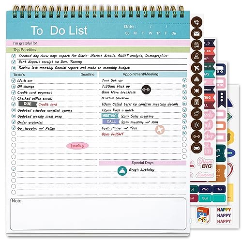 To Do List Notepad, Spiral Bound Undated Daily Planner, 52 Sheets 8.5' X 10.5' Tear Off Task Planning Pad with Checklist, For Work Office Home