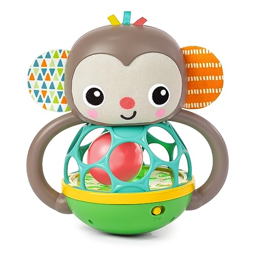 Bright Starts Grab & Giggle Monkey Light-Up Musical Rattle Toy with Easy-Grasp Oball, Ages 6 Months+, Unisex
