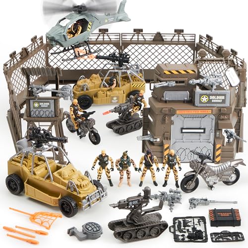 JOYIN Military Base Toys Set Including Military Base, Military Vehicles, Army Men Action Figures and Weapon Gear Accessories Military Combat Toys