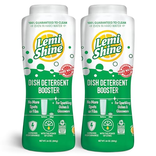 Lemi Shine Dish Detergent Booster, Hard Water Stain Remover, Multi-Use Citric Acid Cleaner (24 oz Container, 2 Pack Bundle)