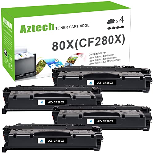 Aztech Compatible Toner Cartridge Replacement for HP 80X CF280X 80A CF280A for HP Pro 400 M401A M401D M401N M401DNE MFP M425DN Printer Ink (Black, 4-Pack)