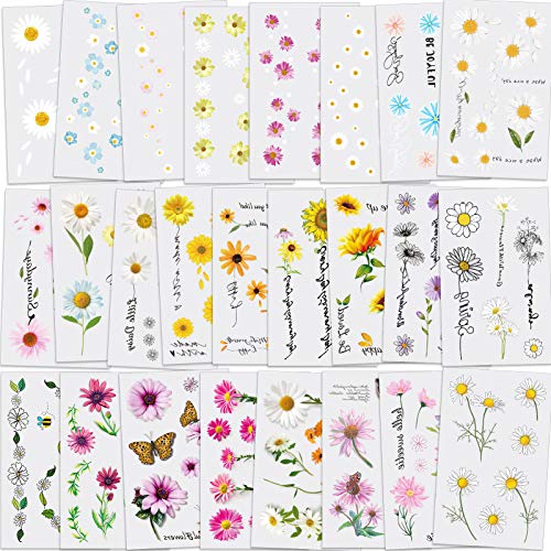 Konsait 25 Sheets Flower Temporary Tattoos, Fake Tiny Temporary Tattoo Waterproof Body Art Sticker for Women Girls Kids,Hand Neck Wrist, Brirthday Party Favour Supplies,Party Bags Filler