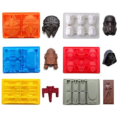 FantasyBear Star War Shaped Mold,Set of 6 Silicone Flexible Molds for Star Wars Lovers Robots Birthday Cake Decoration Candy Molds Chocolate Molds Soap Molds Baking Molds Jello Molds (6pcs Set)