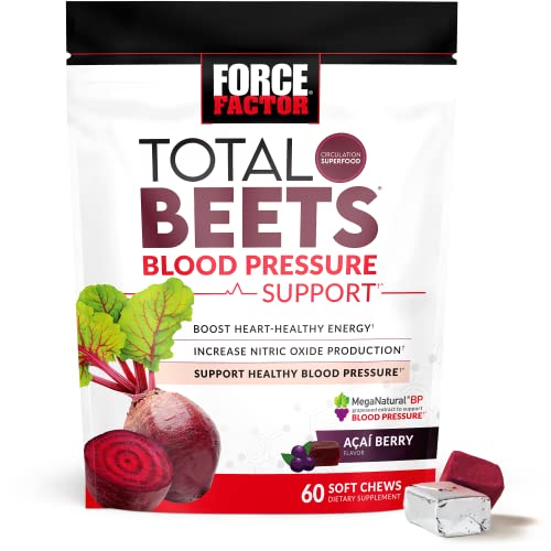 Force Factor Total Beets Blood Pressure Support Supplements with Beet Powder, Great-Tasting Beets Chewables for Heart-Healthy Energy, and Increased Nitric Oxide, 60 Chews