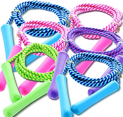 GiftExpress Adjustable Size Colorful Jump Rope for Kids and Teens - Outdoor Indoor Fun Games Skipping Rope Exercise Fitness Activity and Party Favor - Assorted Colors Pack of (6)