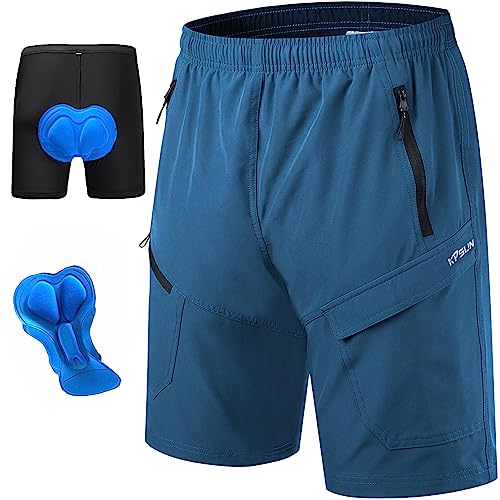 Men's Mountain Bike Shorts 3D Padded Baggy Bicycle Riding Cycling Shorts Quick Dry Lightweight Biking Shorts(Blue M)