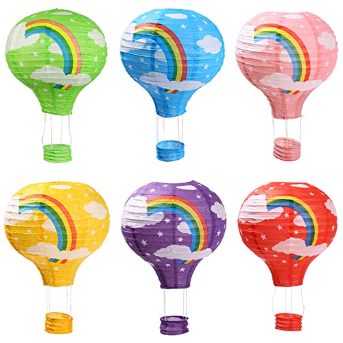 Hot Air Balloon Decorations Rainbow Paper Lanterns for Wedding Birthday Baby Showers Christmas Party Decoration Pack of 6