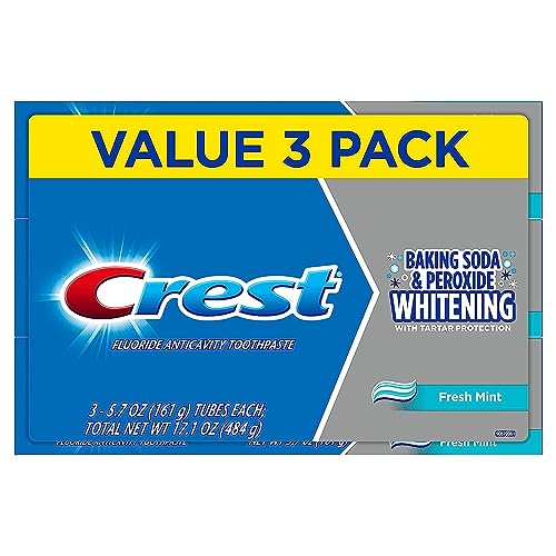 Crest Cavity and Tartar Protection Toothpaste, Whitening Baking Soda & Peroxide, (3 Count of 5.7 Tubes Each), 17.1 Ounce