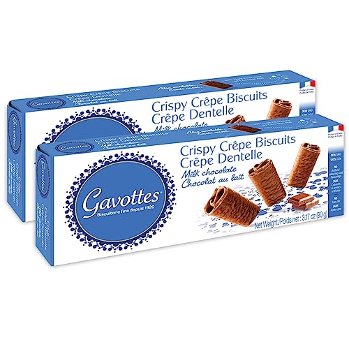 Gavottes French Milk-Chocolate-Covered Mini Crispy Crepes 2 Pack | Ready to eat Crispy Crepes | Gavottes Crispy Crepes From France | Mini Chocolate Covered Crispy Crepes (2 Packs of 18 | 2x3.17oz/90g)