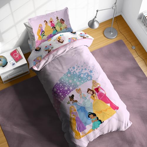 Disney Princess Twin Comforter Set - 5 Piece Kids Bedding Includes Comforter, Sheets & Pillow Cover - Super Soft Rainbow Stars Microfiber Bed Set