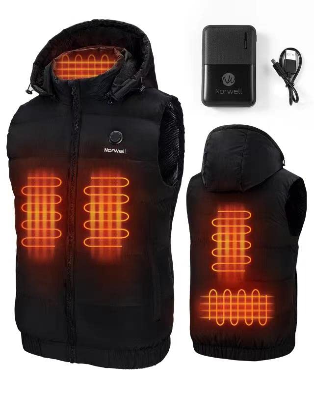 Norwell Men's Heated Vest Lightweight Warm Heated Jacket with Removable Hood (Battery Pack)