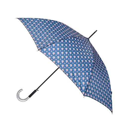 Laura Ashley Womens Ladies Classic Stick Umbrella, Windproof, Sun and Rain Proof Water Resistant Canopy with Large J Handle - Floral Blue