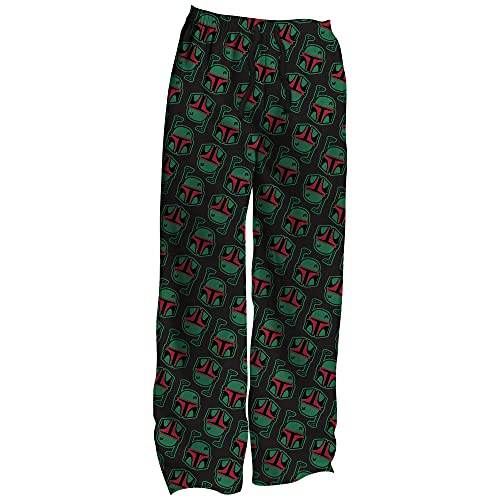 Star Wars Boba Fett Mandalorian Allover Print Pajama Sleep Pants Licensed (Black, Large)