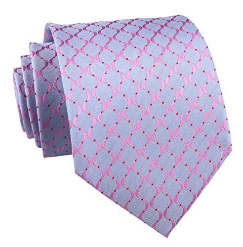 Kihatwin Men Light Blue Pink Tie Narrow Striped Jacquard Office Matching Necktie Dad Gift