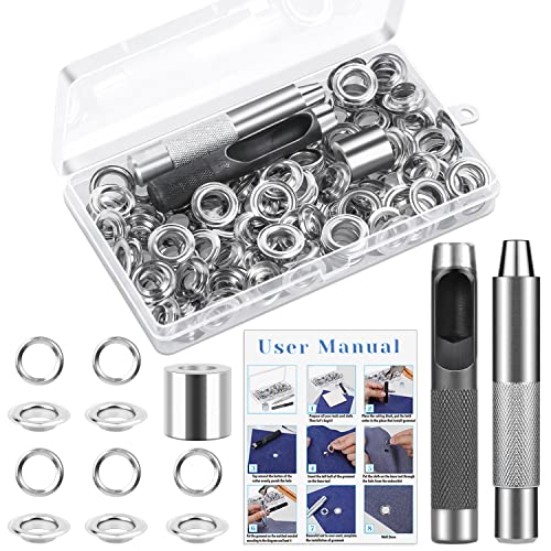120 Sets Grommet Tool Kit 1/2 Inch, Cridoz Grommet Eyelets Kit with Setting Tools and Storage Box for Fabric, Tarps, Curtains
