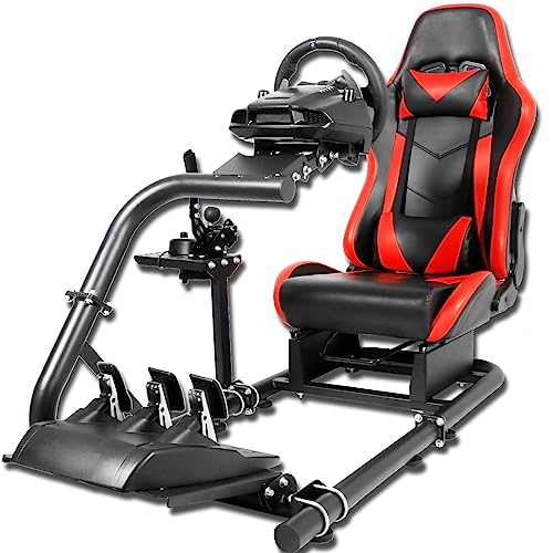 Anman Inspired Flight Sim Simulator Cockpit Seat fit for Thrustmaster Logitech Fanatec G29,G920,G920,T300rs,T150,T248 Round Tube Freedom Upgrade Pro Steering Wheel Stand Electronics NOT Include