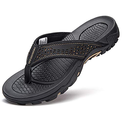 GUBARUN Mens Sport Flip Flops Comfort Casual Thong Sandals Outdoor(Black 1, 12)