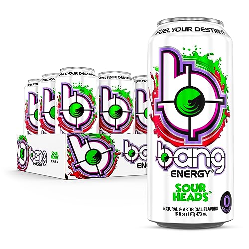 Bang Energy Sour Heads, Sugar-Free Energy Drink, 16-Ounce (Pack of 12)