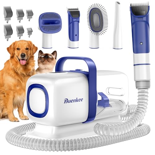 buenkee Dog Grooming Kit with Pet Grooming Vacuum, Dog Clipper, Pet Grooming Shedding Brush, Cleaning Tool in 1, Low Noise Dog Vacuum for Dogs Cats