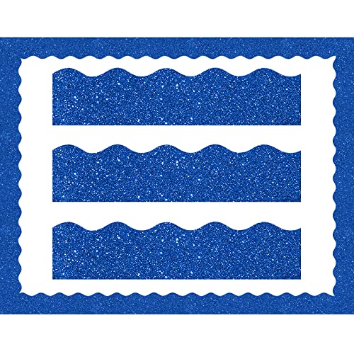 Containlol 118 Feet Bulletin Board Borders, Classroom Borders for Bulletin Board Decorations Die Cut Scalloped Border Trim for Classroom Back to School Decor(Blue Glitter)