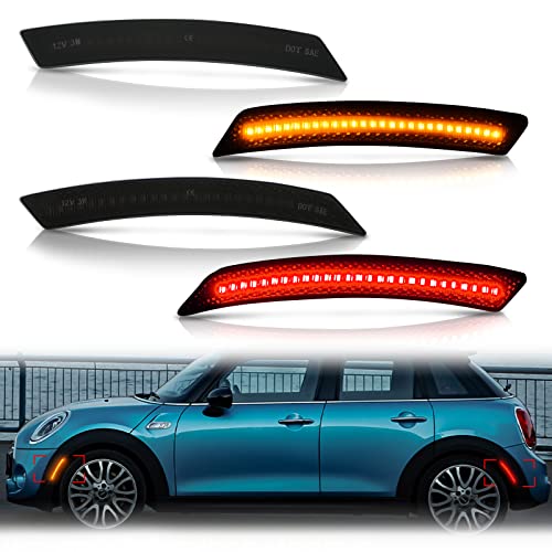 Bestview Side Marker Light Assembly Compatible for MINI Cooper R55 R56 R57 R58 R59 R60 R61 2007-2015, Amber Front & Red Rear Fender Bumper Lamps, Smoked Lens 4PCS