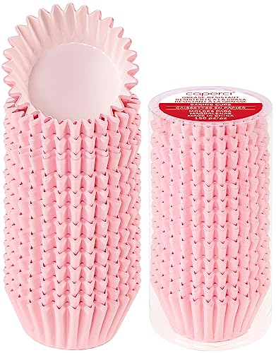 Caperci Grease-Resistant Standard Pink Cupcake Liners 150 Counts - Heavy Duty Paper Muffin Baking Cups, Odorless, No Muffin Pan Needed, Easily Peels (Pink)