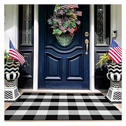 EARTHALL Buffalo Plaid Outdoor Rug 27.5x43 Hand-Woven Front Door Mat, Machine Washable for Outdoor, Layered Mats for Front Porch/Farmhouse, Decor, Spring