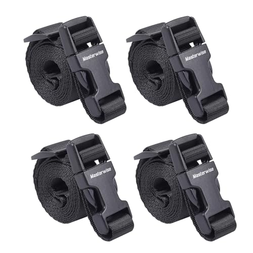 Masterwise Buckle Straps with Clips, Adjustable Nylon Straps with Buckle, Packing Straps, Black 4 Pack (4‘x0.75“)
