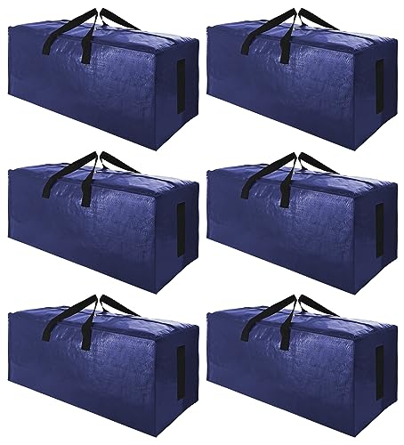 SWEET DOLPHIN 6 Pack Extra Large Moving Bags with Strong Zippers & Carrying Handles, Heavy Duty Storage Tote for Space Saving Moving Storage, Fold Flat, Alternative to Moving Box (Navy Blue)