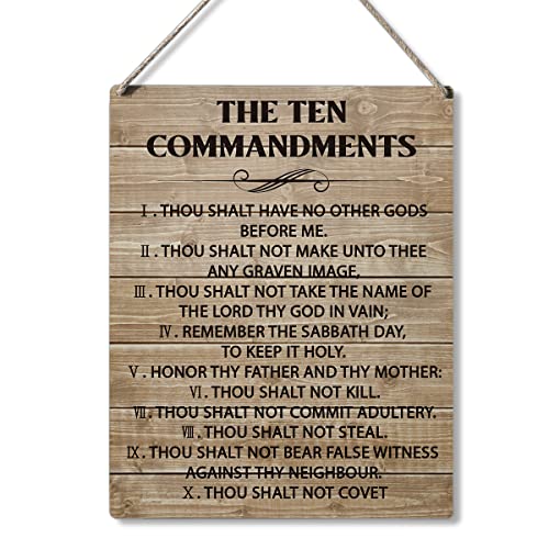 Inspirational Signs Gift Farmhouse the Ten Commandments Thou Shalt Have No Other Gods Before Me Wooden Hanging Sign Rustic Wall Art Home Office Living Room Decoration 10 x 8 Inches…
