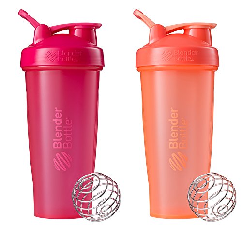 BlenderBottle Classic Shaker Bottle Perfect for Protein Shakes and Pre Workout, All Pink and Coral , 28-Ounce (Pack of 2)