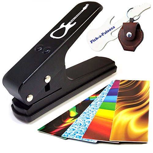 Pick-a-Palooza DIY Guitar Pick Punch Gift Pack - the Premium Guitar Pick Maker - Includes Leather Key Chain Pick Holder, 4 Pick Strips and a Pick File - Black