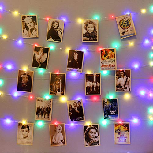 HXWEIYE 120LEDs Multicolor Photo Clips String Light, 40Ft Fairy Light with 52 Clear Clips & 12 Hooks on Wall, Timer & 8 Modes USB Powered Copper Wire String Light for Hanging Picture, Bedroom Party