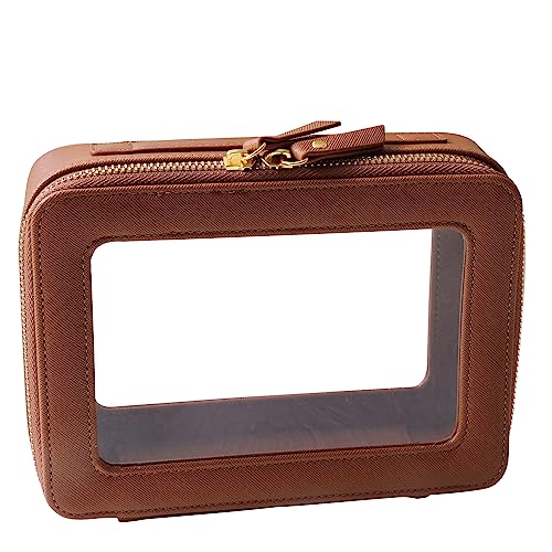SANHECUN Toiletry bag waterproof cosmetic organizer with handle large opening for travelling (Brown)
