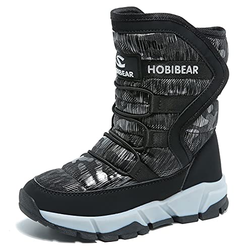 GUBARUN Boys Girls Snow Boots Winter Waterproof Slip Resistant Cold Weather Shoes(Black 1-Toddler 10)