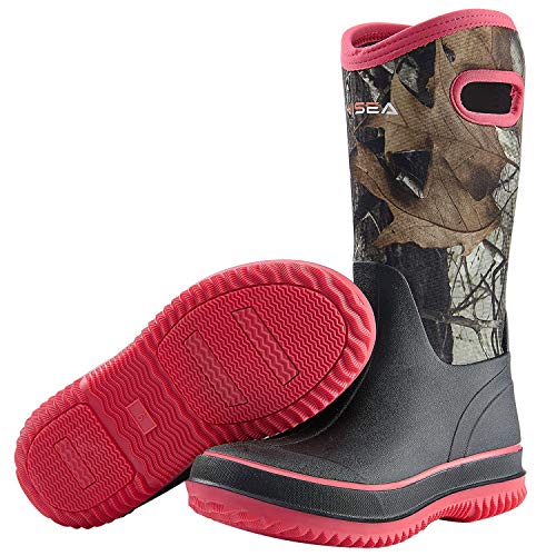 HISEA Rain Boots for Women Mid Calf Rubber Boots Waterproof Neoprene Insulated Barn Boots for Mud Working Gardening