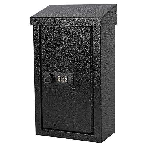 xydled Wall-Mounted Key Drop Box with Combination Lock, Metal Mailbox, Indoor&Outdoor Storage Box, Hanging Secured Postbox, for Home & Business Use, 5.5X 3.0X 9.8 inch, Black